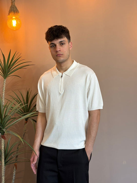 Polo Zip Filo bianca