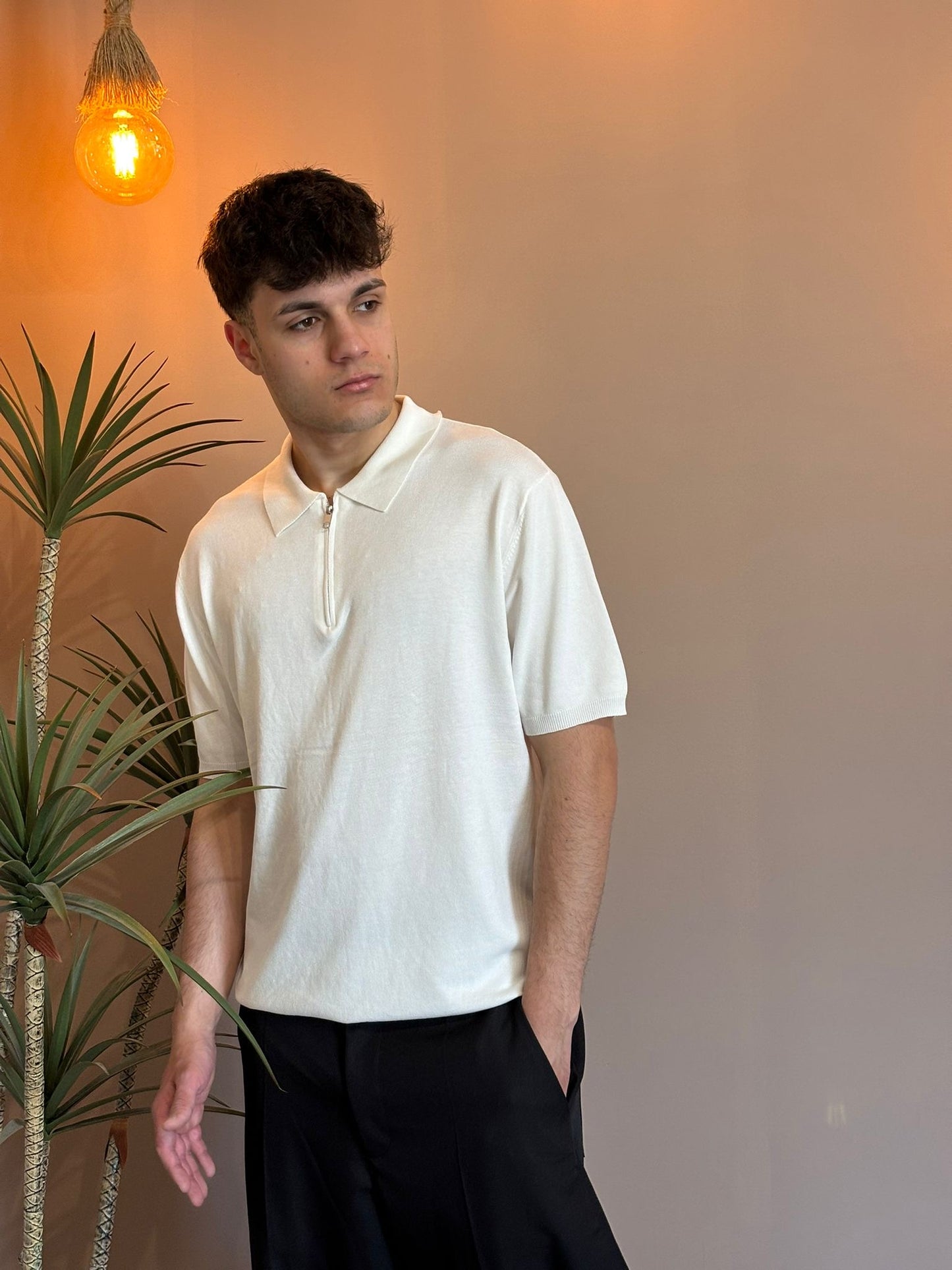 Polo Zip Filo bianca