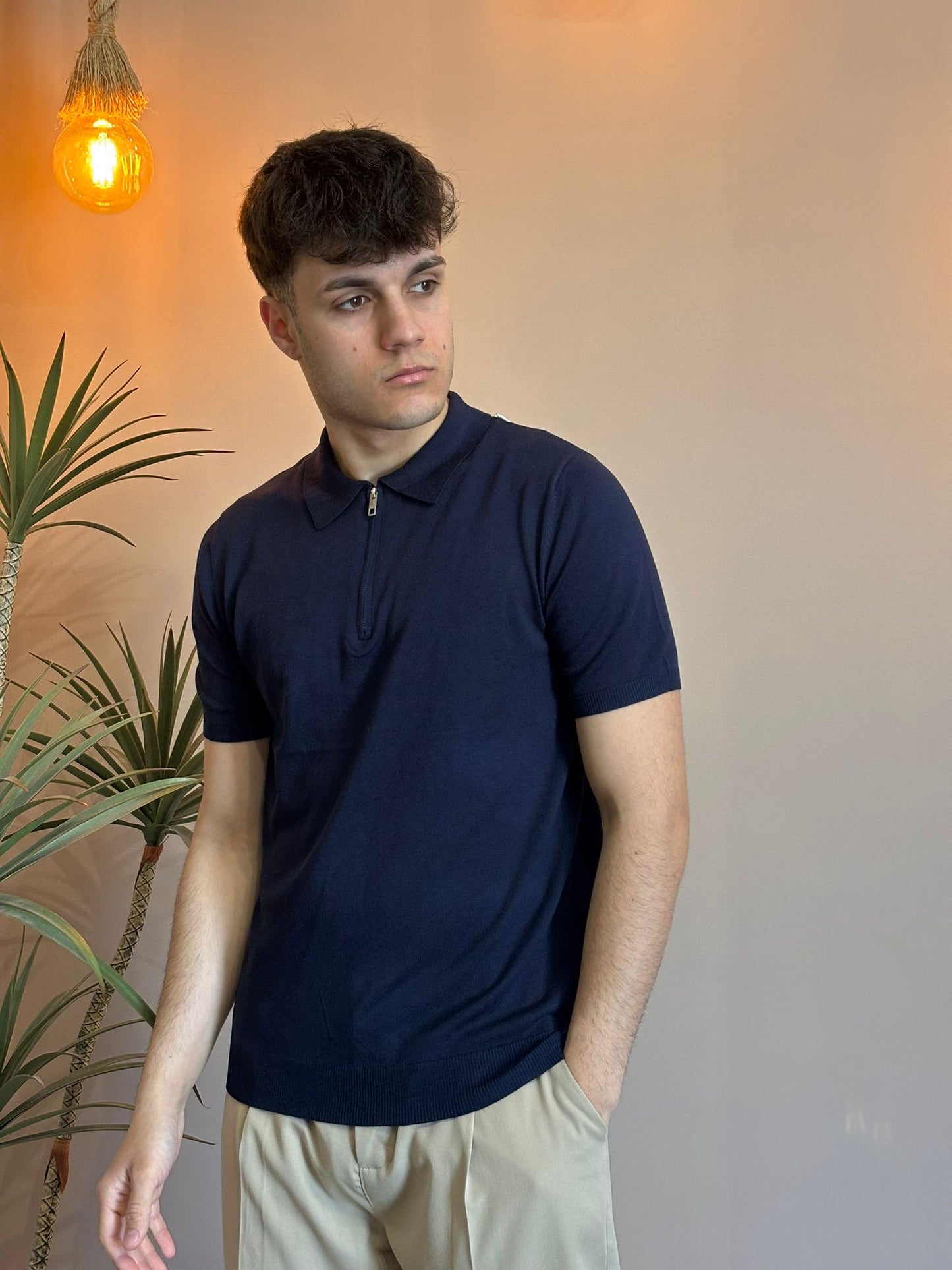 Polo zip filo blu