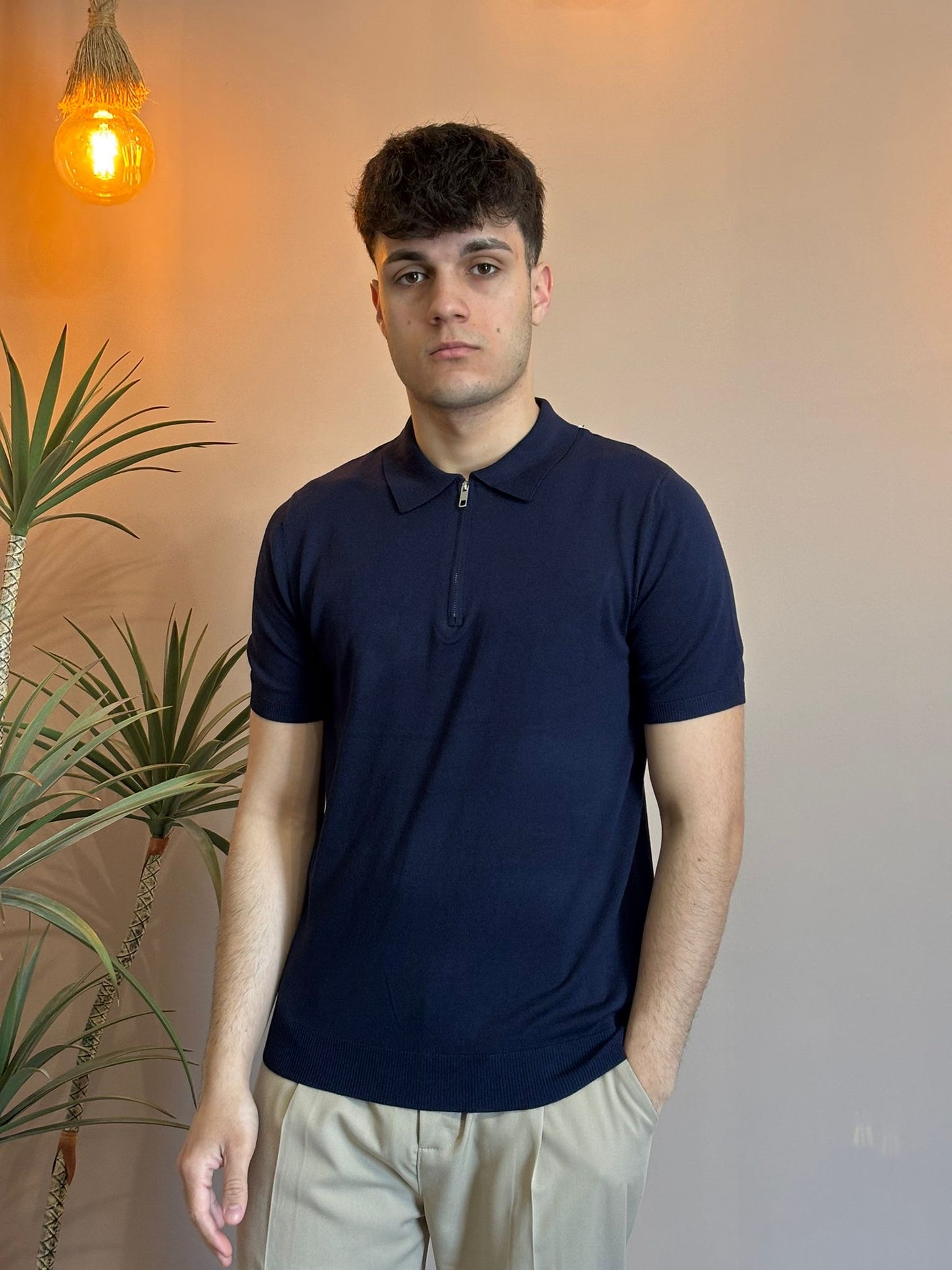 Polo zip filo blu