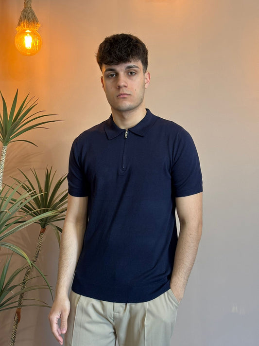Polo zip filo blu